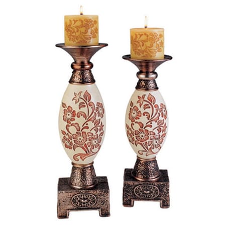 Sintechno 2 Piece Floral Decorative Candlestick Set, Brown SK-4214C